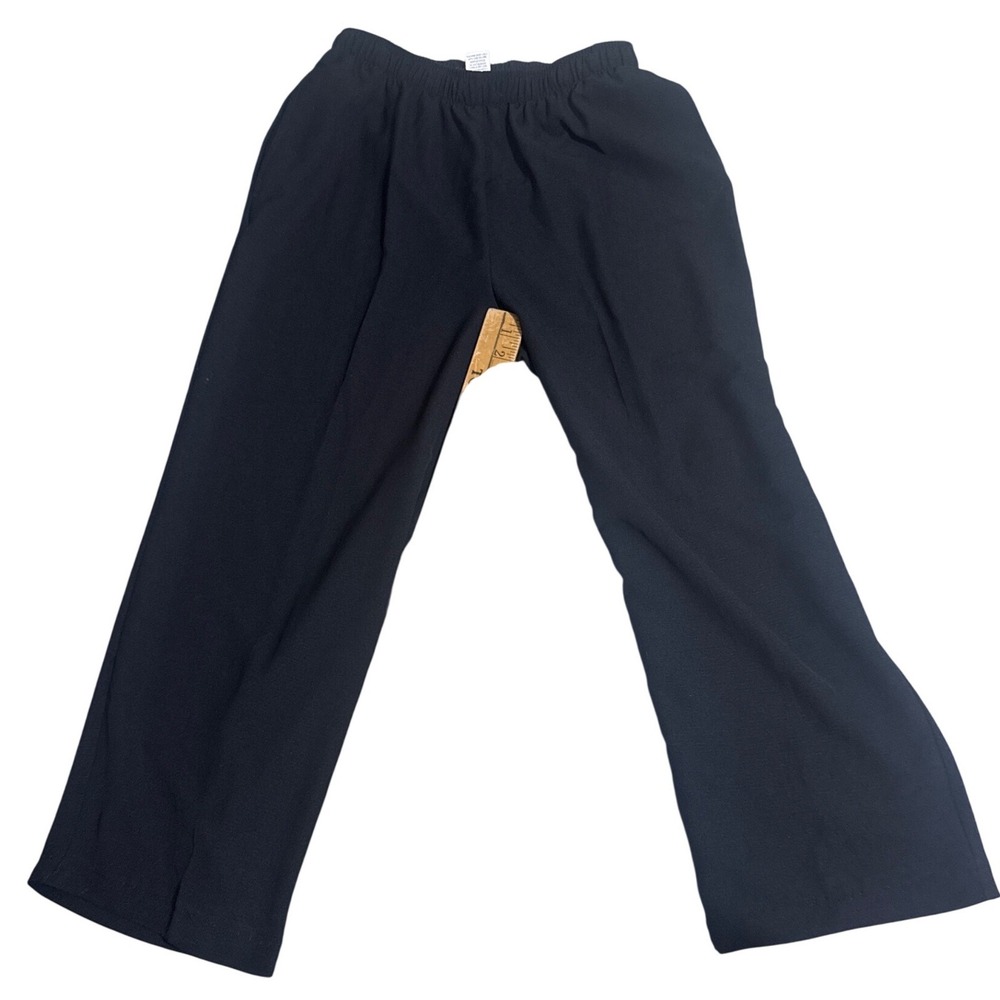 BonWorth Black Pull On Elastic Waist Straight Leg Pants Pockets MP Petite 69247